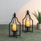 Set of 2 Modern Black Metal Foldable Lanterns Spring Wedding Hanging Candle Holders